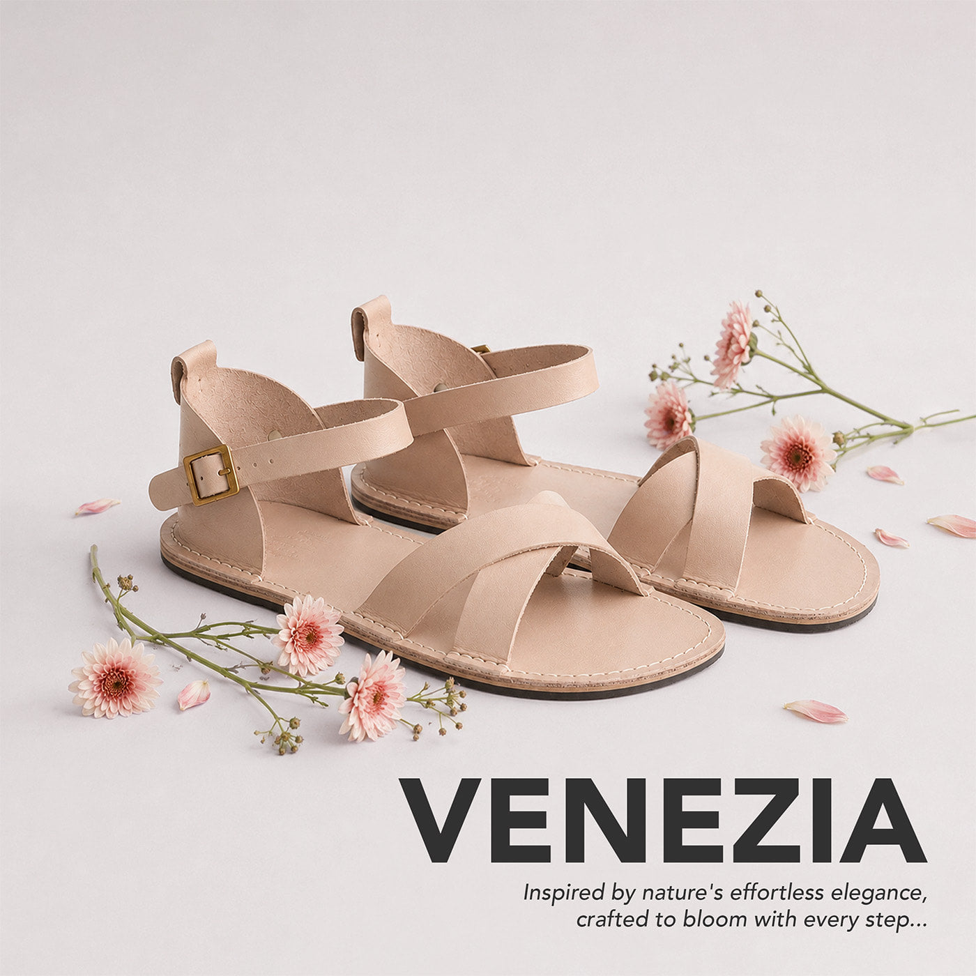 Crema | Flat leather sandals with ankle straps and debossed PLG three tree logo in soles