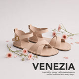 Crema | Flat leather sandals with ankle straps and debossed PLG three tree logo in soles
