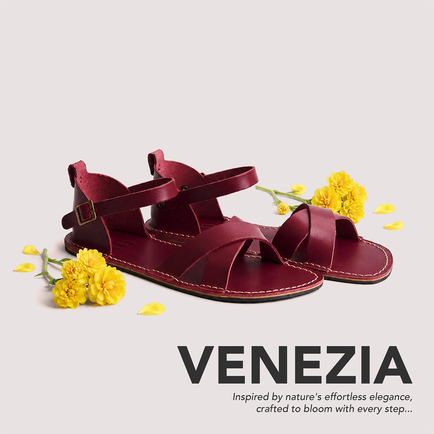Marsala | Flat leather sandals with ankle straps and debossed PLG three tree logo in soles