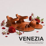 Miele | Flat leather sandals with ankle straps and debossed PLG three tree logo in soles