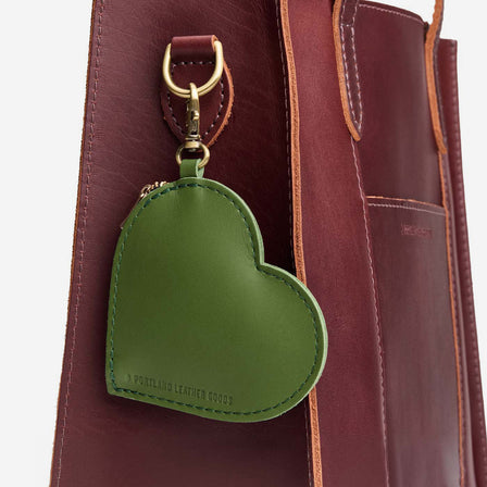 Cactus | Heart-shaped leather pouch keychain with zipper top and lobster clasp