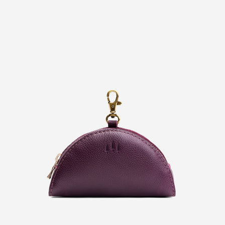 Plum | Small half-moon shaped keychain pouch with zipper closure