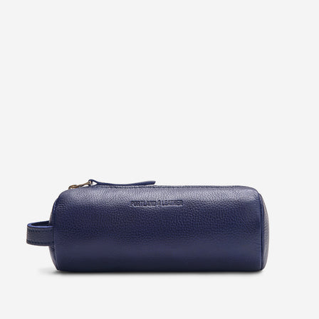 Cobalt | Cylindrical leather pouch with zipper and handle