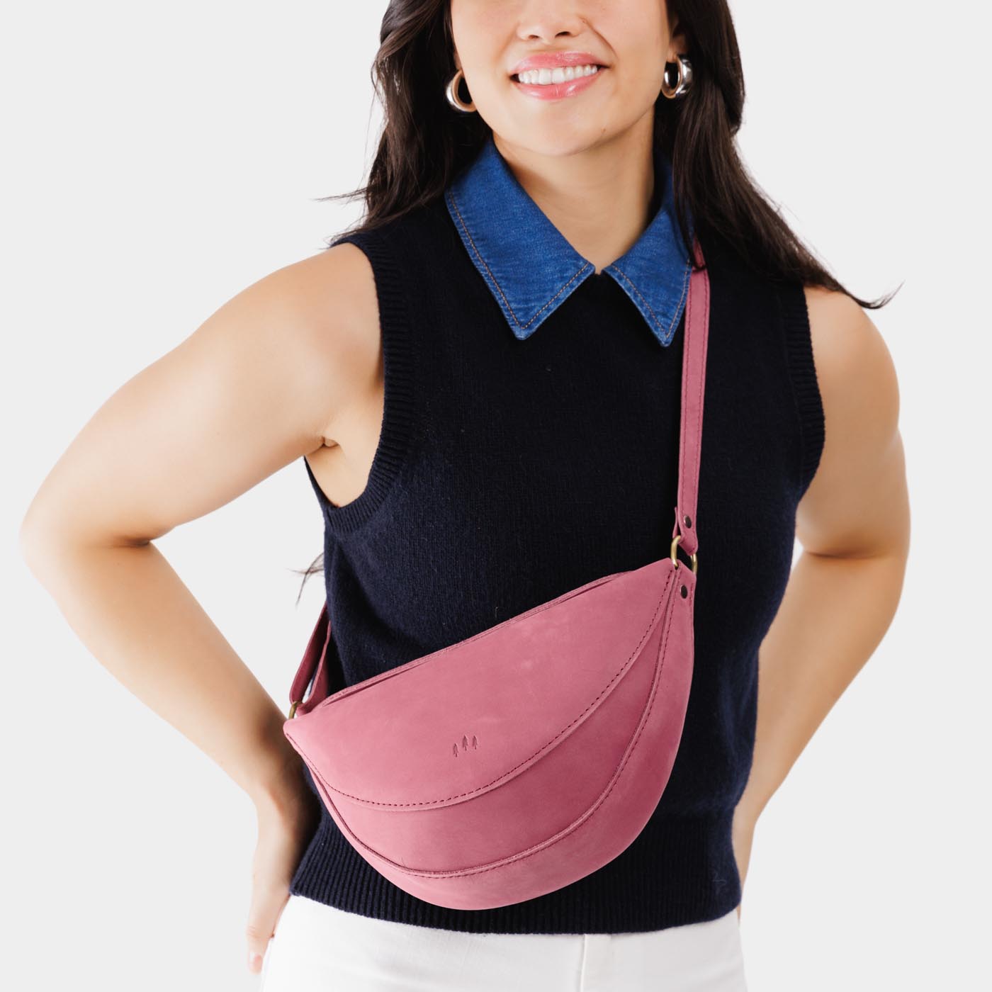 All Variants | Model wearing medium Koala Sling Bag in Foxglove