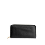 Pebbled--black | Large accordion leather wallet with zipper and PLG logo