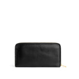 Pebbled--black | Large accordion leather wallet with zipper closed