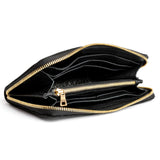 Pebbled--black | Large accordion leather wallet with zipper open
