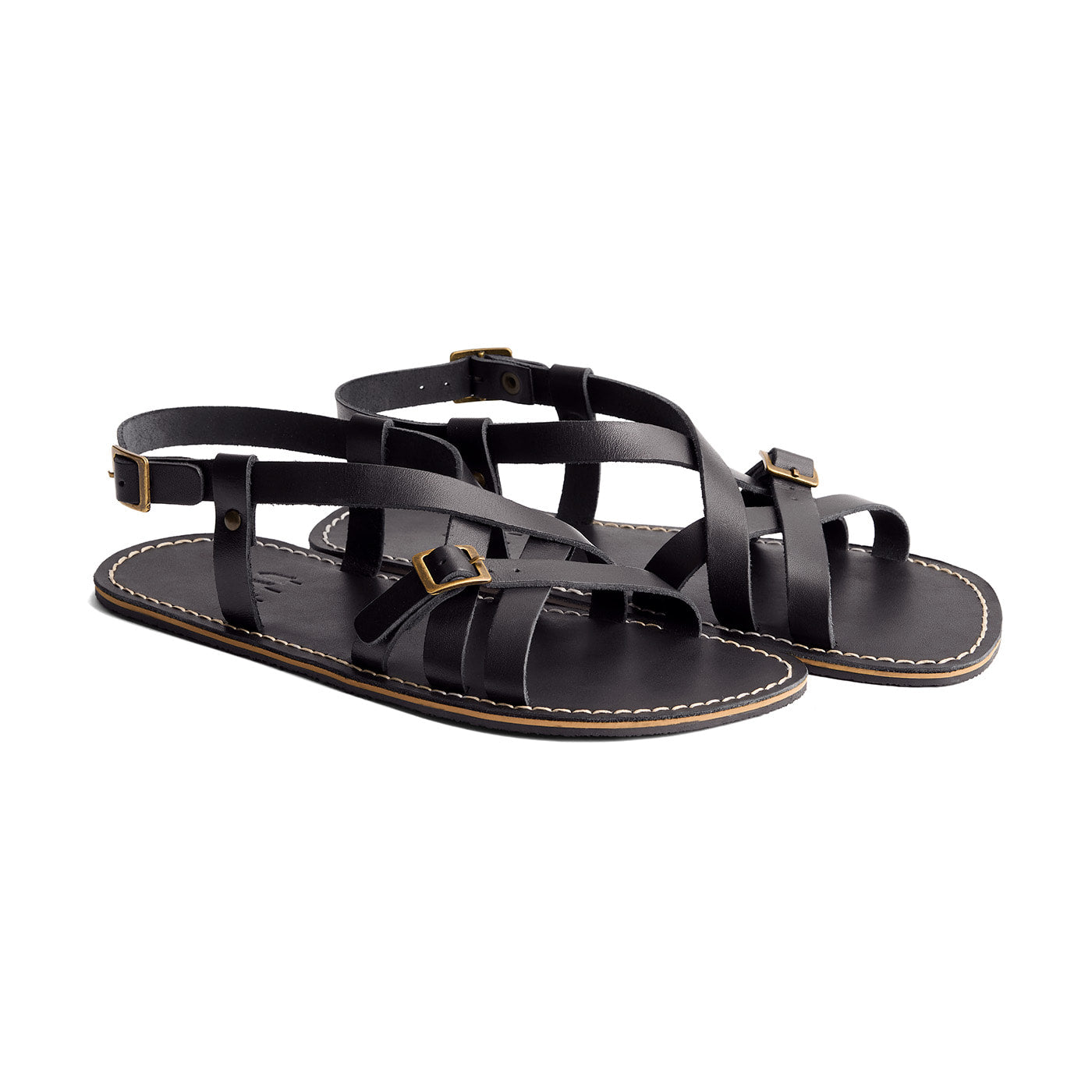 Nero | Strappy leather sandals with two buckle accents