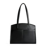 Black Large | Leather tote bag with handles, adjustable crossbody strap, zipper top, and two back pockets