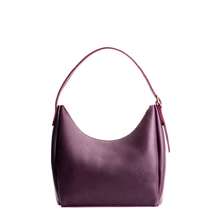 Plum*Large | U-shaped, flat-bottomed leather shoulder bag with adjustable strap