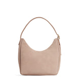 Taupe Medium | U-shaped, flat-bottomed leather shoulder bag with adjustable strap