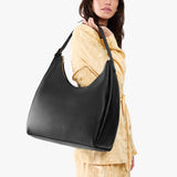 Pebbled--black Oversized | U-shaped, flat-bottomed leather shoulder bag with adjustable strap