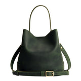 Evergreen Large | Symmetrical bucket bag with handle, latch closure, and removable crossbody strap
