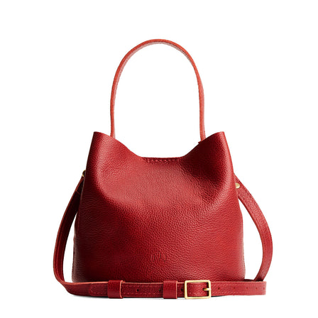Chili Red*Small | Symmetrical bucket bag with handle, latch closure, and removable crossbody strap