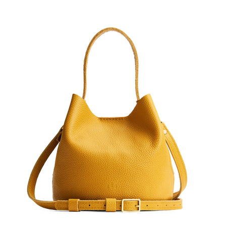 Sunshine*Small | Symmetrical bucket bag with handle, latch closure, and removable crossbody strap