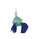 Joni Blue | Leather betta fish shaped keychain with tassel fins and metal lobster clasp
