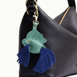 Joni Blue | Leather betta fish shaped keychain with tassel fins and metal lobster clasp