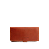 Chestnut | Back of leather wallet with snap closed