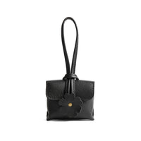 Pebbled--black | Wristlet pouch with loop strap and a flower design