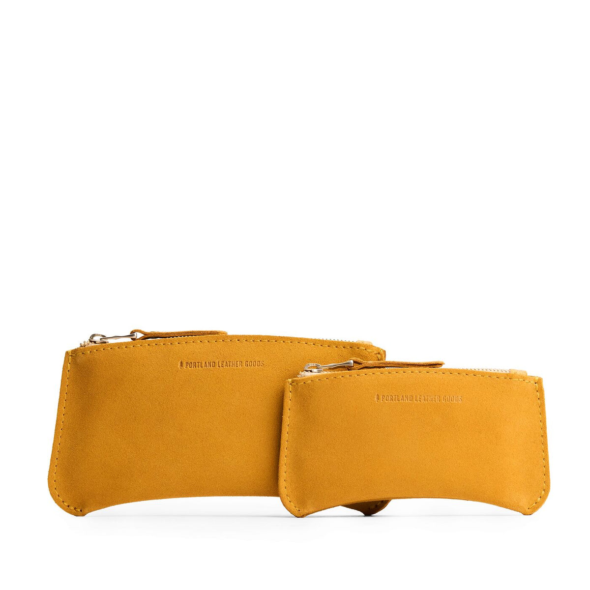 Dijon | Large and Small pouches with a top zipper and unique curved bottom