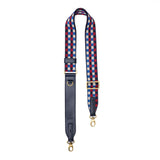 Cardigan | Red, white, and blue checkered adjustable crossbody strap and lobster clasps
