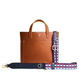 Cardigan | Red, white, and blue checkered adjustable crossbody strap and lobster clasps