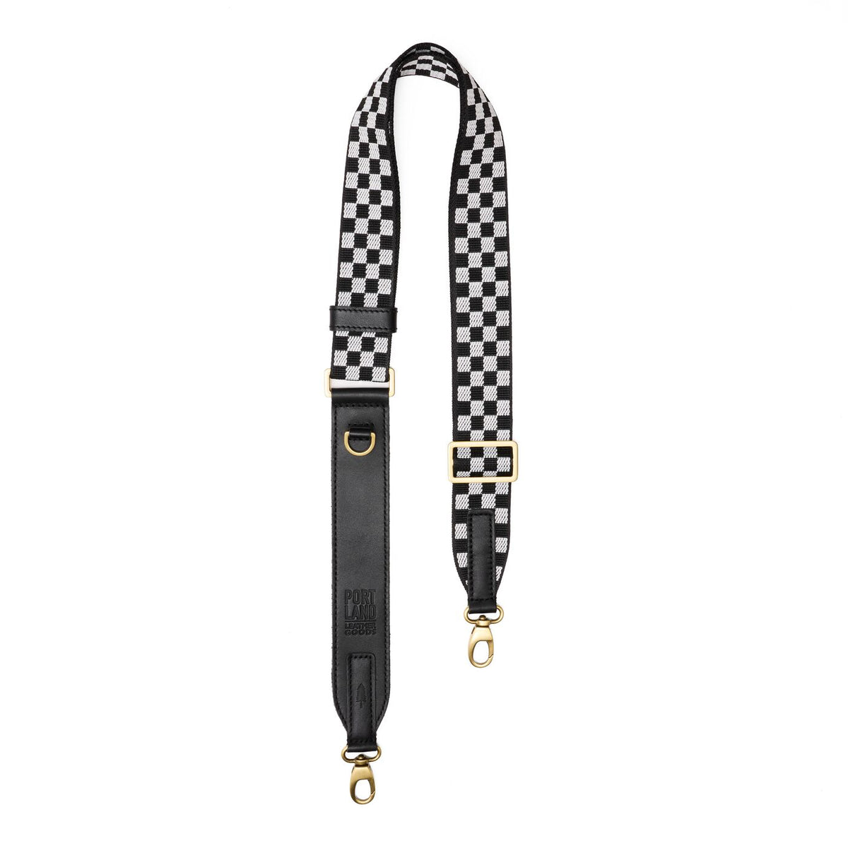 Pit Stop | Black and white checkered adjustable crossbody strap and lobster clasps
