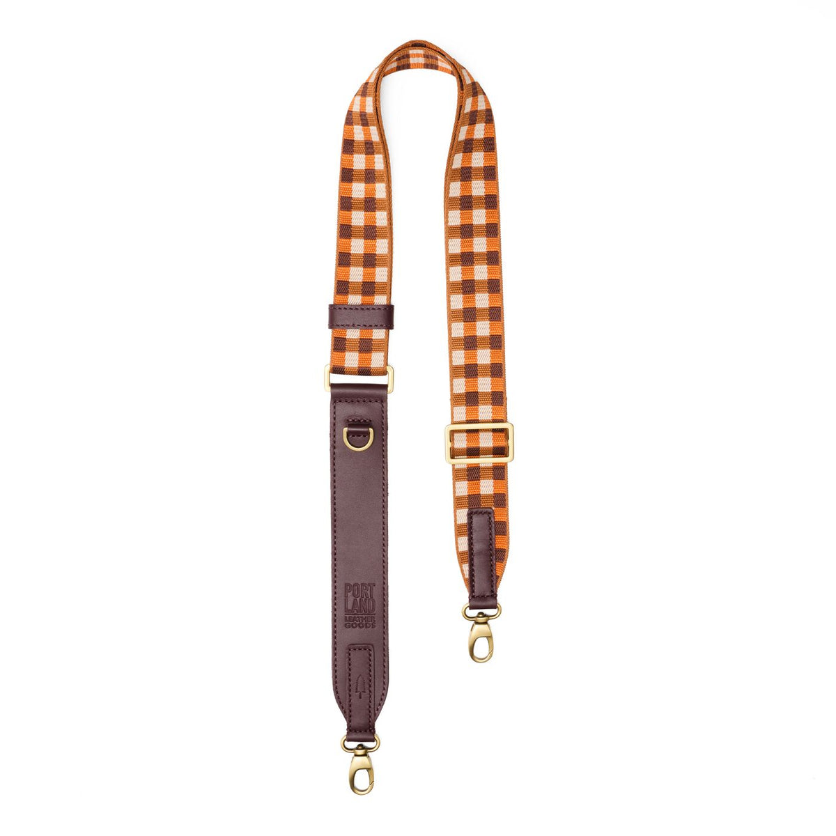 Salted Caramel | Burgundy, gold, and white checkered adjustable crossbody strap and lobster clasps