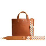 Shoreline | Blue, peach, and tan checkered adjustable crossbody strap and lobster clasps