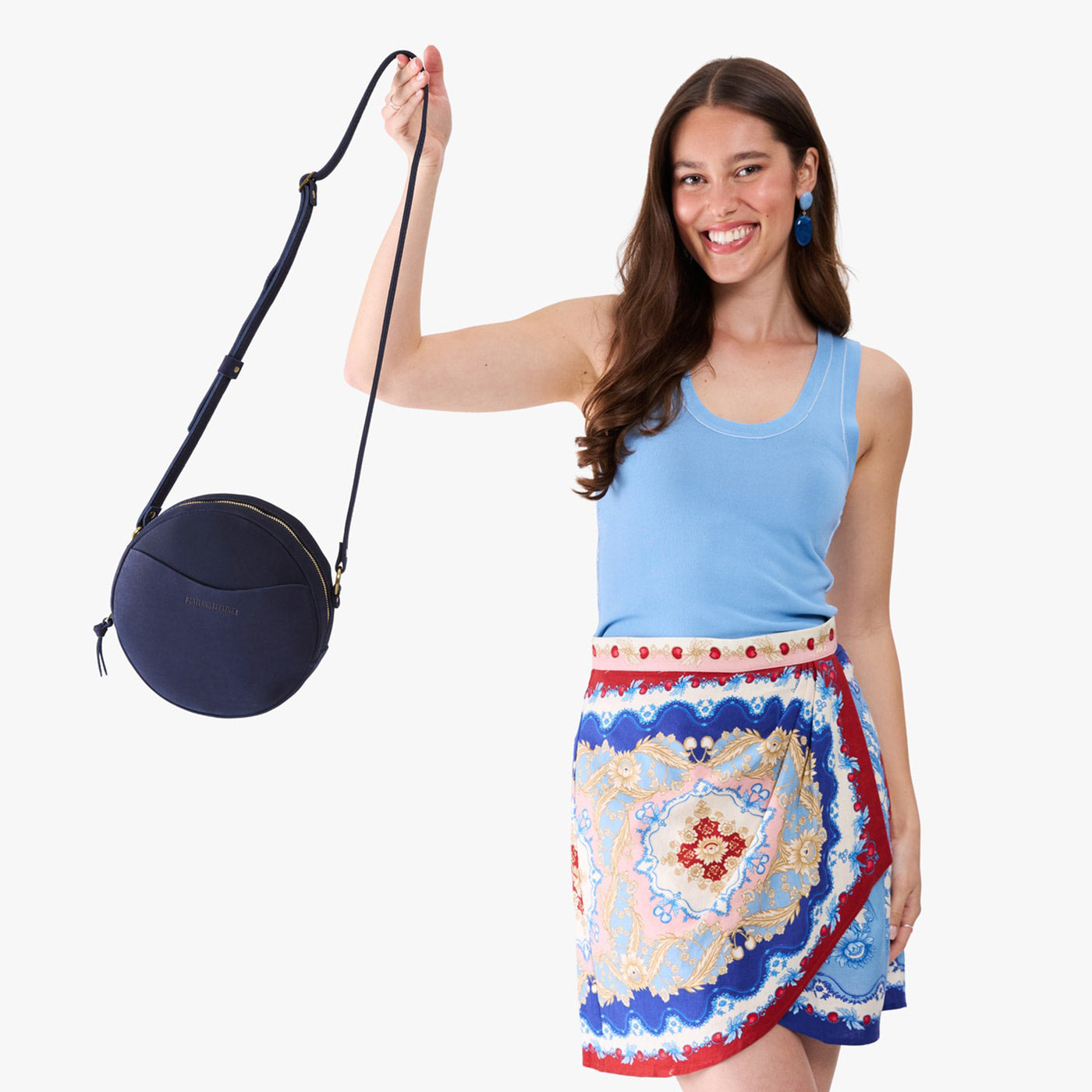 Velvet Blue*Large | Circle shaped crossbody bag with top zipper