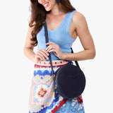 Velvet Blue Large | Circle shaped crossbody bag with top zipper