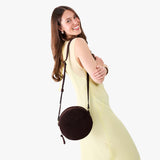 Velvet Brown Large | Circle shaped crossbody bag with top zipper