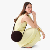 Velvet Brown Large | Circle shaped crossbody bag with top zipper