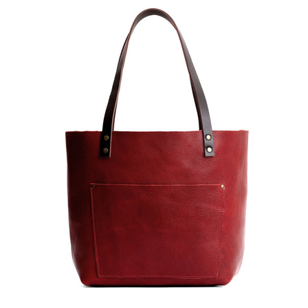 Chili Red*Zipper | Large leather tote bag with sturdy bridle handles and front pocket