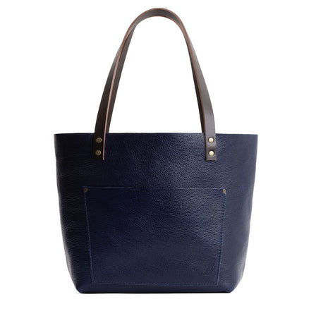 Cobalt*Zipper | Large leather tote bag with sturdy bridle handles and front pocket