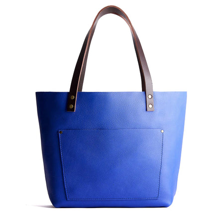 Astro Blue*Zipper | Large leather tote bag with sturdy bridle handles and front pocket