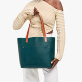 Sea Glass Classic | Large leather tote bag with sturdy bridle handles and front pocket
