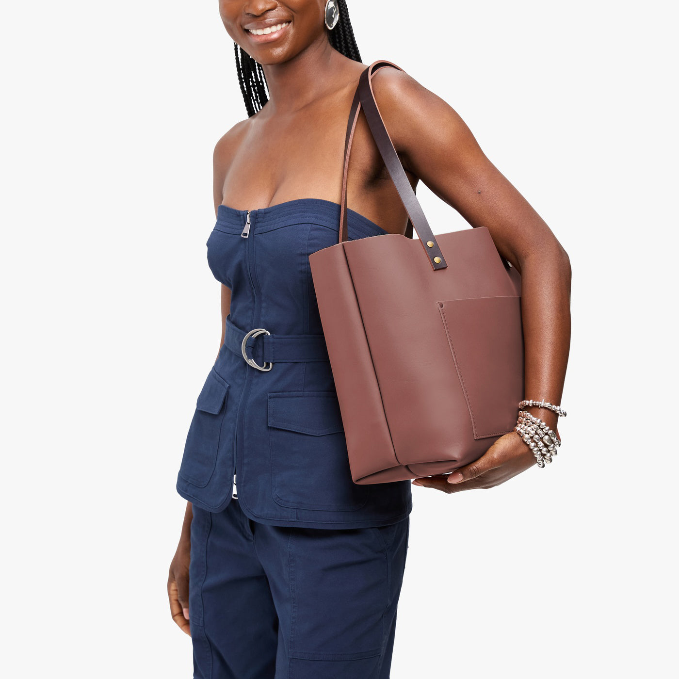 Sunkissed*Classic | Large leather tote bag with sturdy bridle handles and front pocket