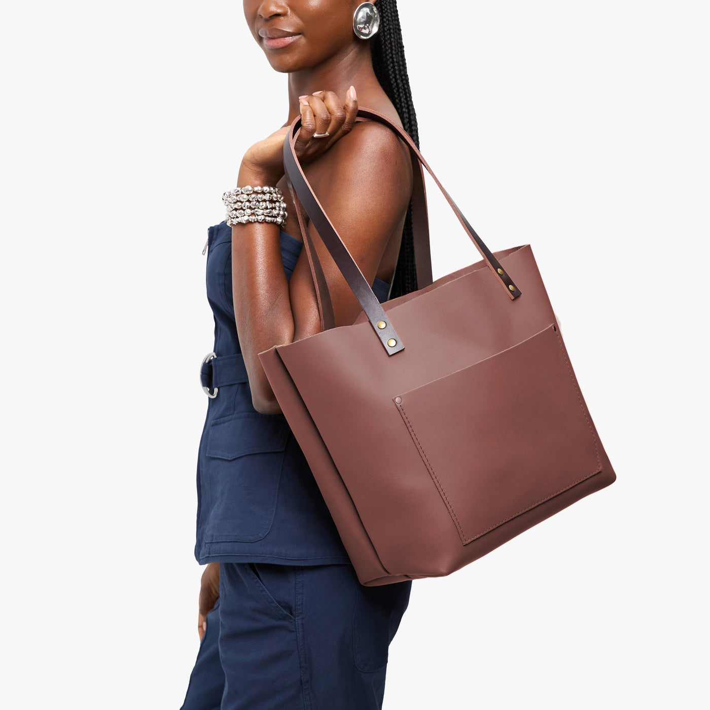 Sunkissed*Classic | Large leather tote bag with sturdy bridle handles and front pocket