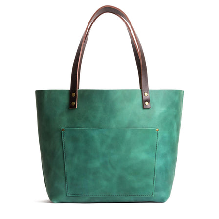 Surf*Zipper | Large zipper leather tote bag with sturdy bridle handles and front pocket