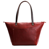 Chili Red Zipper | Large leather tote bag with sturdy bridle handles and front pocket