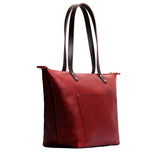 Chili Red Zipper | Large leather tote bag with sturdy bridle handles and front pocket