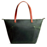 Evergreen Zipper | Large zipper leather tote bag with sturdy bridle handles and front pocket