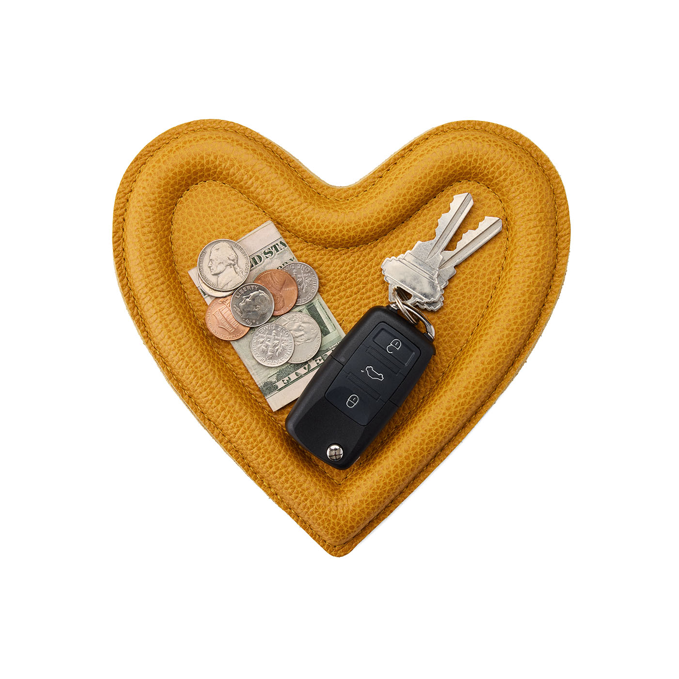 Sunshine | Heart shaped leather tray with stuffed edges 