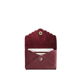Cabernet | Leather card wallet with scalloped edge open