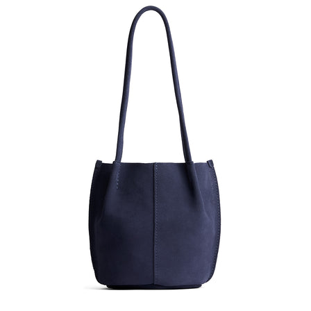 Alaska Blue*Large | Wide bucket shaped tote bag with matching leather handles