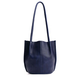 Cobalt Classic | Petite bucket shaped tote bag with matching leather handles