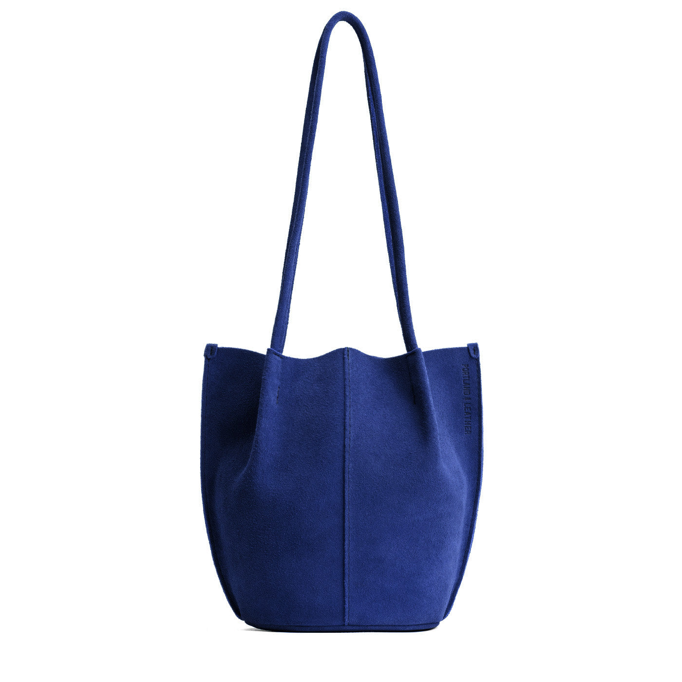 Joni Blue*Small | Petite bucket shaped tote bag with matching leather handles