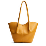 Sunshine Large | Wide bucket shaped tote bag with matching leather handles