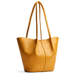 Sunshine Large | Wide bucket shaped tote bag with matching leather handles